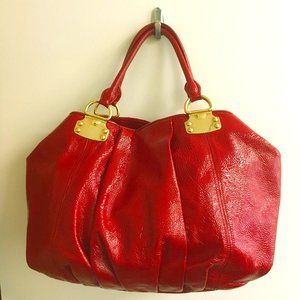 Crinkle Tote Rosso Red Patent Leather Shoulder Bag